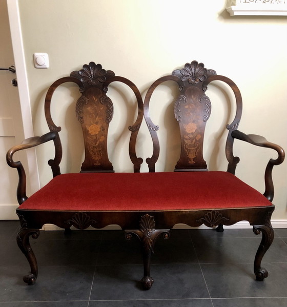 Sedie da pranzo Queen Anne antiche Tavolo Inghilterra anni '30, Legno, Rosso (foto 8 di 15)