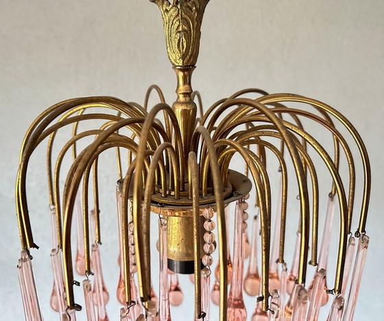 Vintage pink teardrop kroonluchter – Glass, Metal (photo 3 of 11)