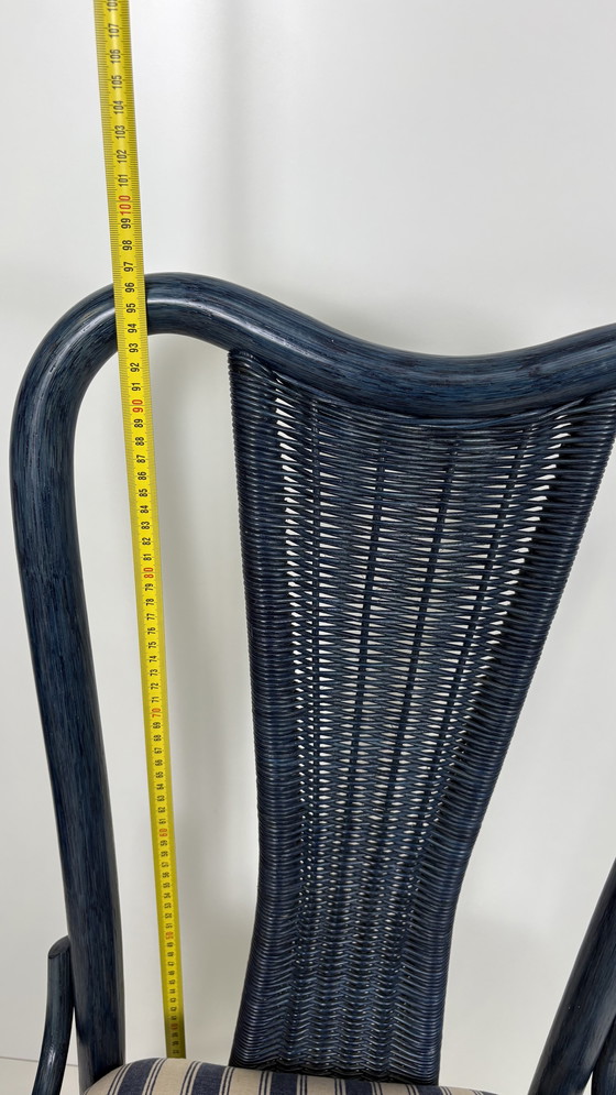 Image 1 of Vintage set eighties manou bamboo chairs dining table top glass