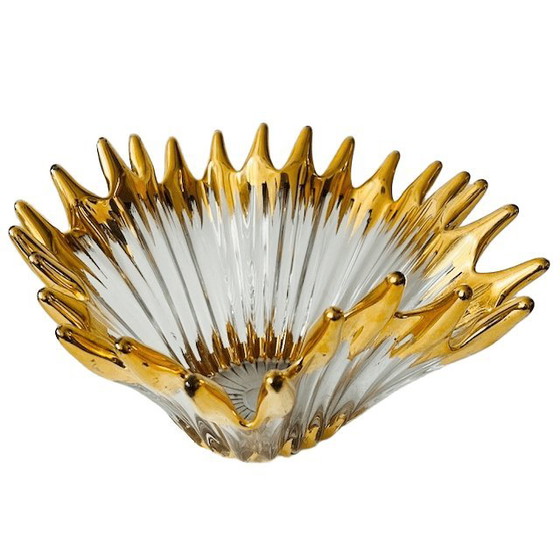 Image 1 of Cuenco de cristal soplado de mediados de siglo, bañado en oro, Cofrac Art Verrier, década de 1960