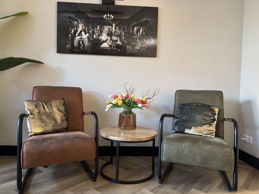 2 Stuks Fauteuils Bruin en Groen