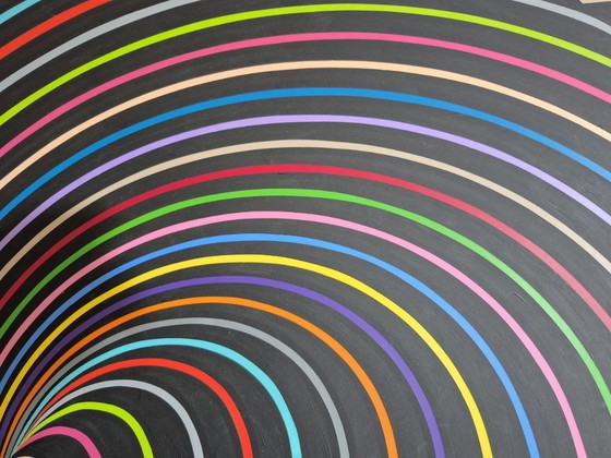 Image 1 of Movement - abstract optical artwork in rainbow colors by Franklin van Dam (95 x 95 cm, acrylic on MDF)
