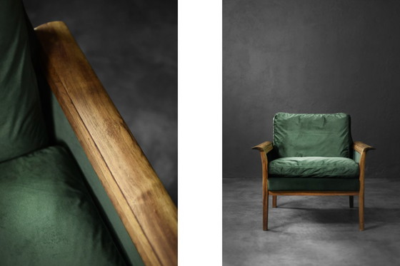 Image 1 of Canapé et Chaise Vintage en Palissandre et Velours Vert Bouteille par Knut Sæter pour Vatne Møbler, Norvège, 1960s, Set de 2