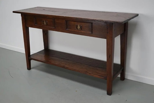 Mesa auxiliar de roble rústica francesa vintage