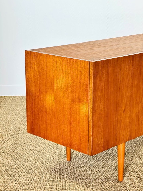 Image 1 of Scandinavian teak sideboard with 4 doors and tapered legs, 1960
