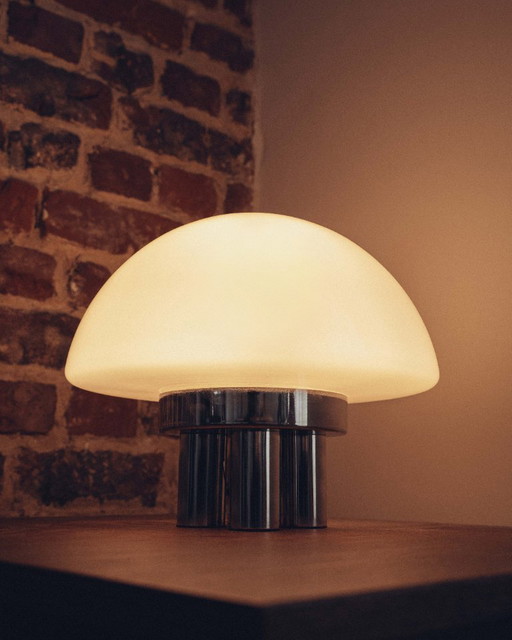 Vintage 70s Italian Design Table Lamp Opaline Glass Chrome – tafellampen (photo 2 of 7)