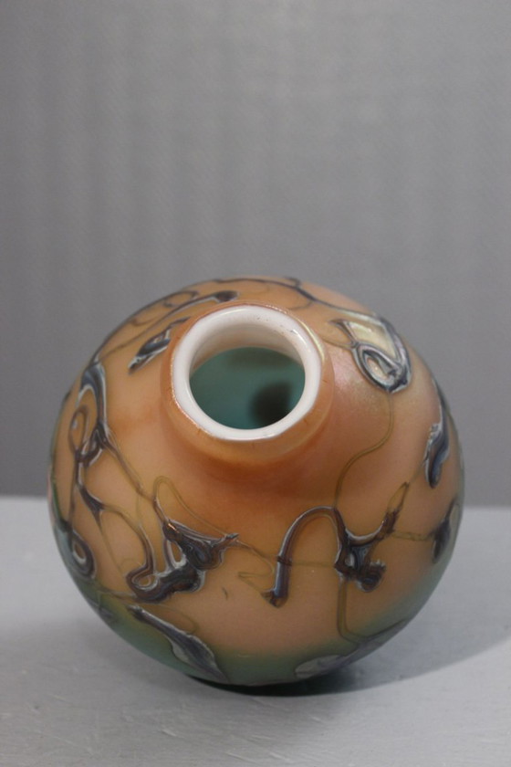 Image 1 of Pascal Guyot & Bernard Aconito in Biot Vase, abstract iridescent decoration, France 1993