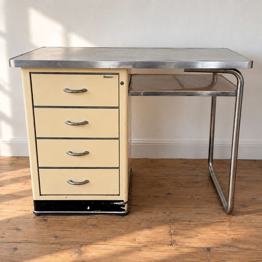 Hansen Berlin 1950er Vintage Arztschreibtisch – Metall & Chrom