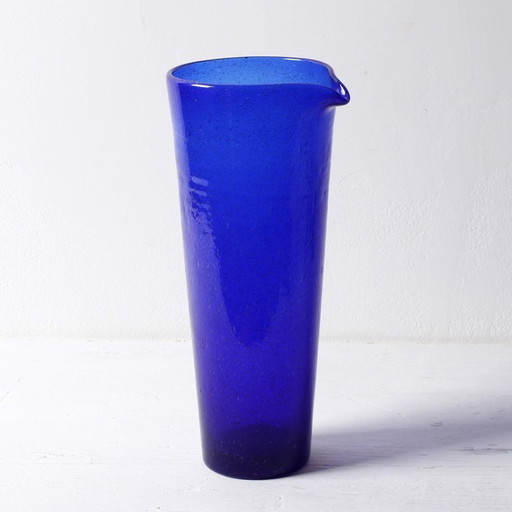 Caraffa in vetro blu cobalto: brocca italiana vintage, Serafino Zani