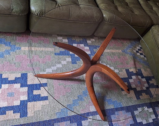 Image 1 of Danish Coffee Table in Solid Teak with Circular Glass Top, 1960s