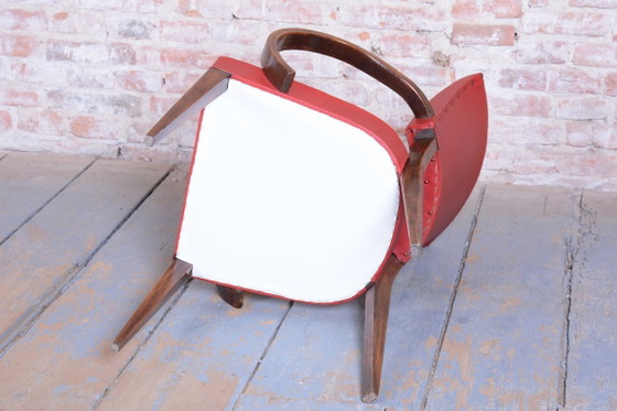 Restored Art Deco Armchair, by Jules Leleu, Beech, Revived Polish, France, 1930s – Wood, Skai (photo 9 of 14)
