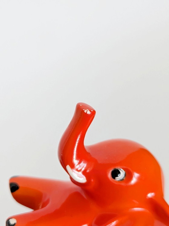 Image 1 of Goebel West Germany Elephant Pair Tangerine Orange Porcelain 1970s MCM Figurines