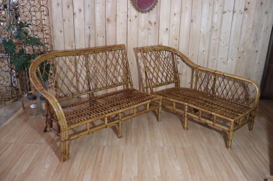 Image 1 of Divano angolare modulare in rattan vintage