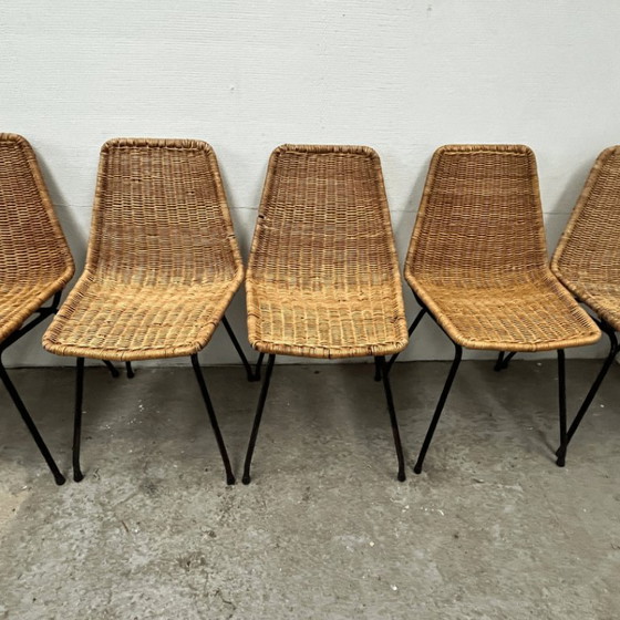 Image 1 of 7 chaises de salle à manger en rotin du milieu du siècle – Dirk van Sliedregt | Rohé