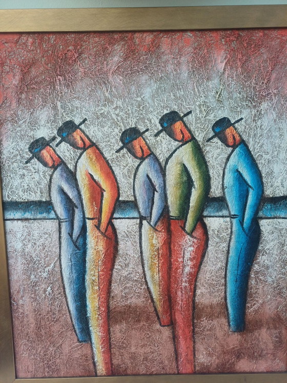 Benjamin Franklin Long Dipinto di figure maschili ~ Cubista – Dipinti e disegni, Legno, Tela (photo 2 of 5)