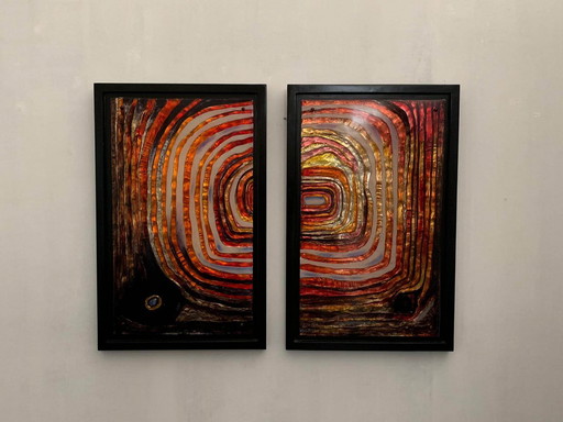 Pair of vintage multicolored resin panels, 70s