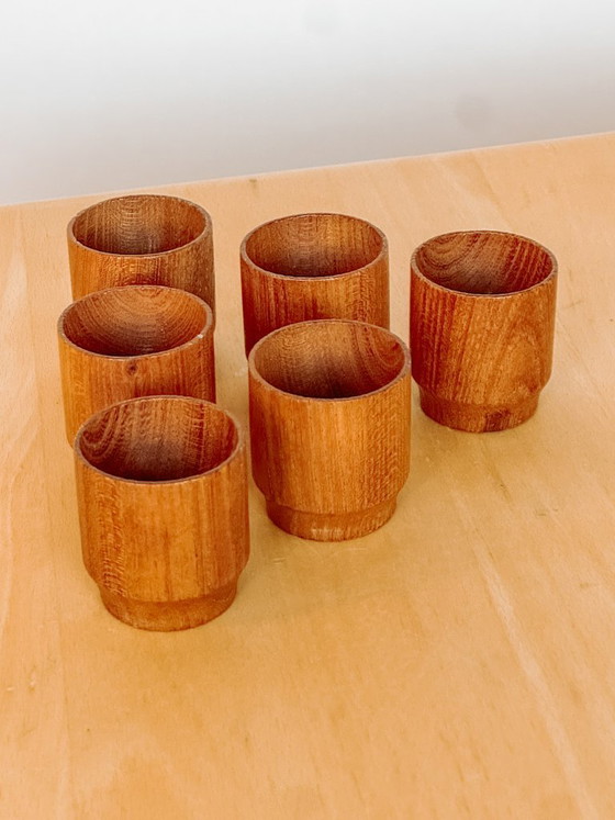Image 1 of Set of 6 vintage wooden Danish egg cups