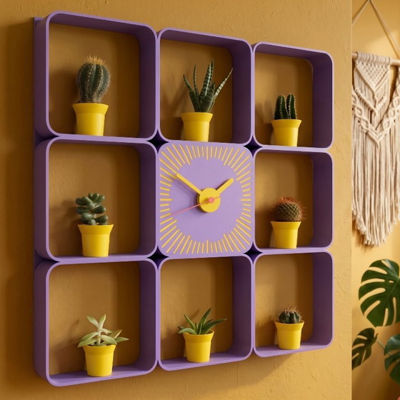 Set de 4 Panneaux Muraux Modulaires en Plastique Violet Space Age, années 70 | Panneau Mural 3D | (photo 9 of 11)