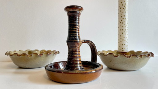 3 Vintage Handmade Ceramic Candleholders