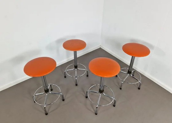 Brabantia Barhocker | 4er Set | 1970er Jahre, Chrom, Orange (Foto 3 von 12)