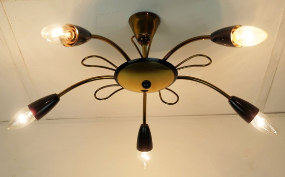 Bellissima PLAFONIERA ragno Sputnik Mid Century anni '50 Ottone Metallo Plastica Stile Mid Century Stilnovo (photo 10 of 13)