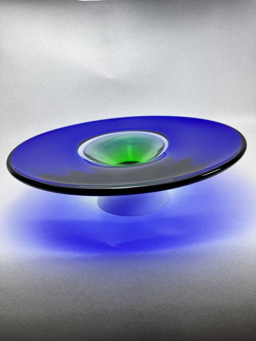 Vintage Beranek glass art bowl blue-green (Czech Republic)