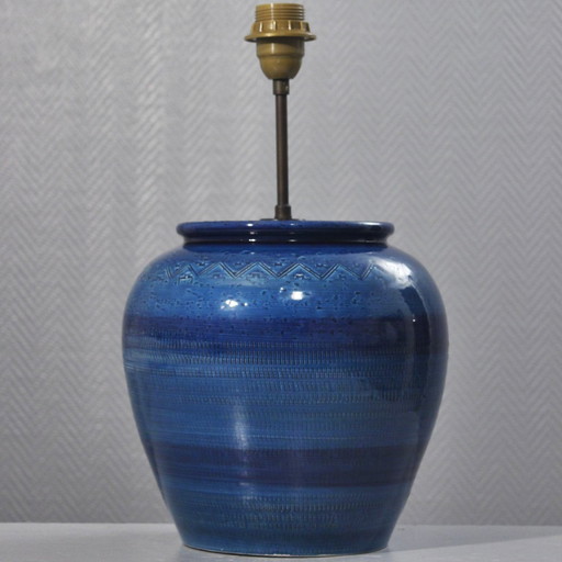 Large vintage style ceramic lamp base Aldo Londi Rimini Blu 1970s
