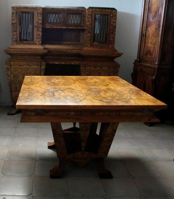 Image 1 of Table de salle à manger Art Déco, bois d'olivier, Italie, Rome, design unique, 1933