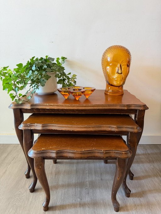 Set di 3 tavolini a incastro stile Queen Anne