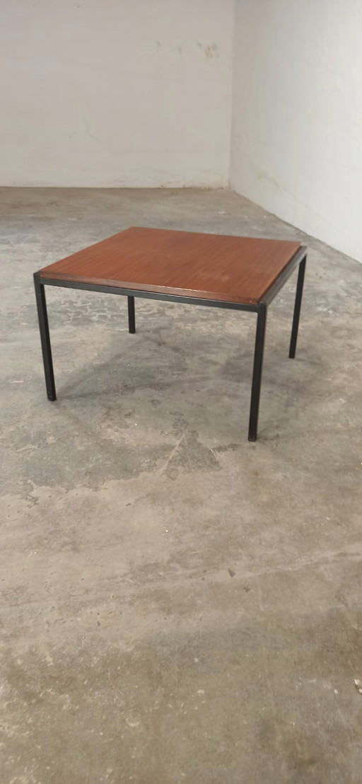 Vintage teak and black metal frame coffee table 