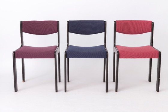 Set di 6 Sedie da Pranzo Vintage Tedesche, 1950s–1960s, Faggio Nero & Tappezzeria Pastello, Mid-Century (photo 3 of 12)
