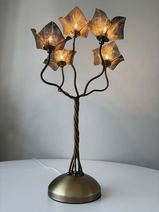 Image 1 of Lampe à fleurs de style Maison Jansen des années 1980 par Van De Heg - Hollywood Regency