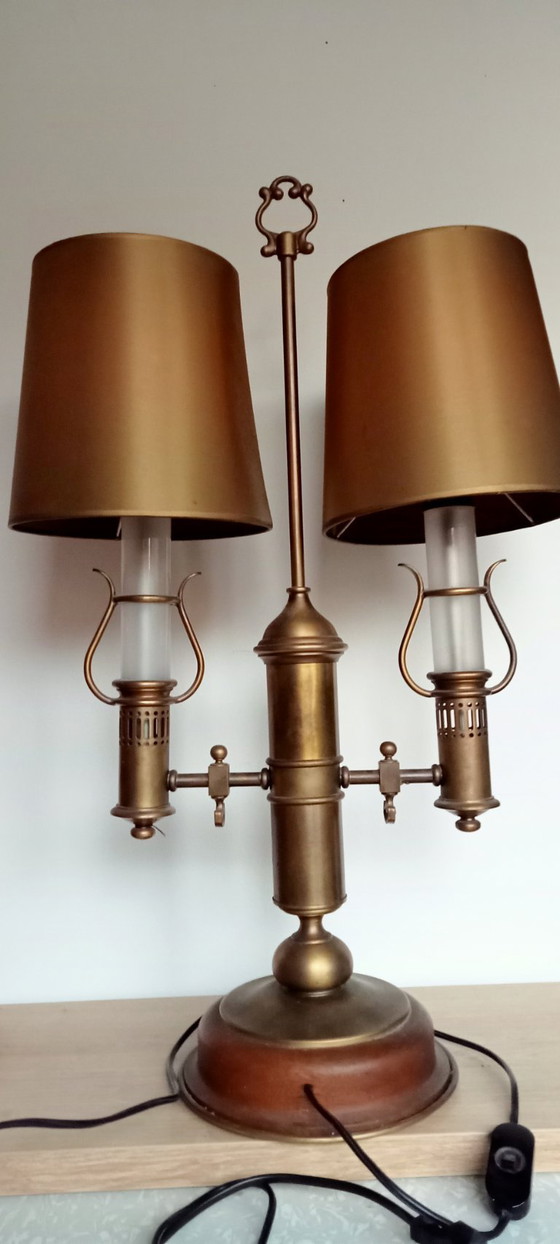 Image 1 of Empire Boulotte bankier notaris lamp retro antiek koper hout