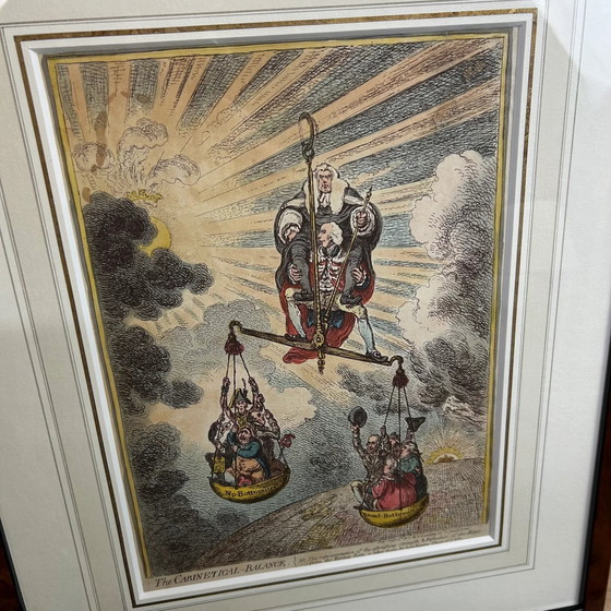 Image 1 of Raro originale colorato a mano - L'equilibrio del gabinetto - James Gillray (1757-1815)
