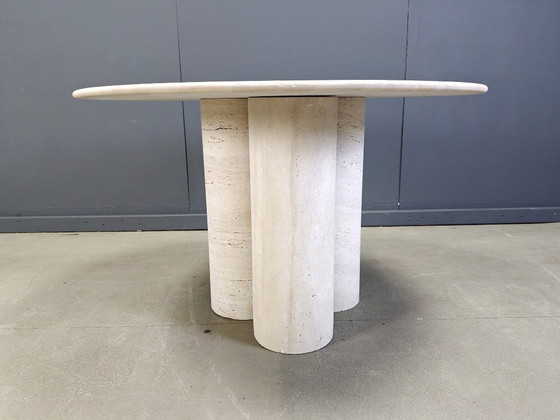 Image 1 of Round italian travertine dining table 1970s