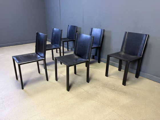 Carlo Bartoli eetkamerstoelen voor Matteo Grassi, set van 6 - jaren 80 – Leather, Metal (photo 8 of 11)