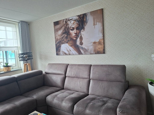 Divano angolare in tessuto marrone effetto pelle