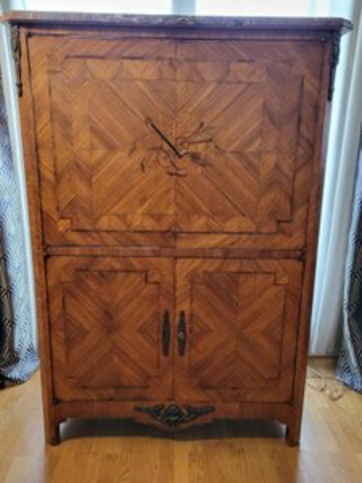 Meuble Haut style Louis XVI en Bois et dalle de Marbre Francais