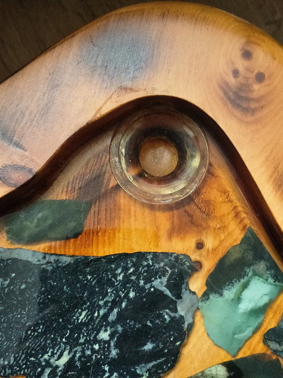 Image 1 of Prachtige bijzettafel kunstwerk grenen/douglas epoxy blad met stenen erin 