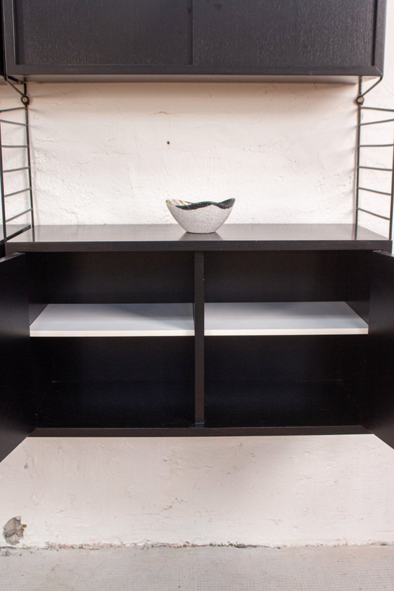 Image 1 of Original String shelf, vintage Nisse black sideboard bookshelf