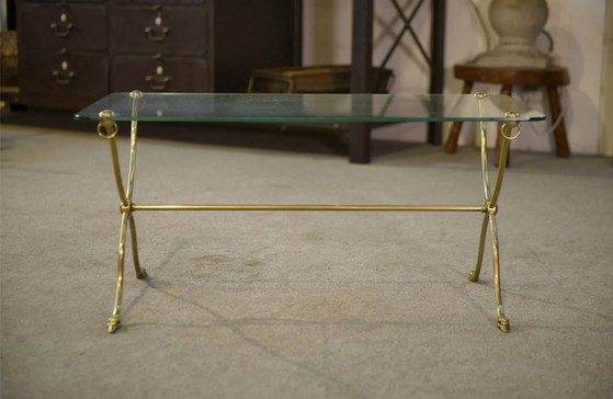 Table basse néoclassique attribuée à Maison Jansen, pieds col de cygne, années 1940. – Tables basses, Verre (photo 2 of 11)