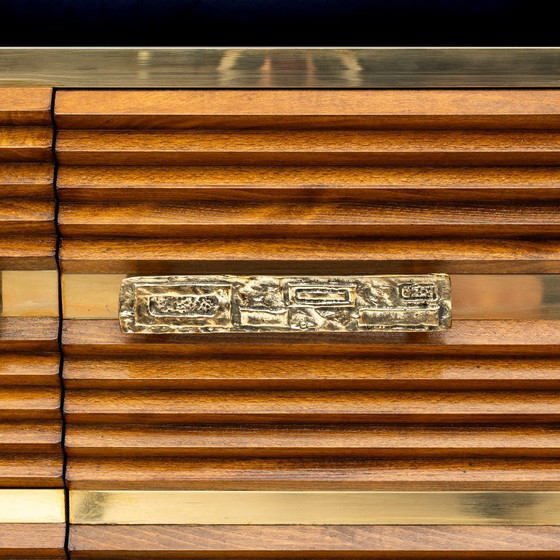 Image 1 of Credenza italiana moderna di metà secolo in ottone e teak, anni '70