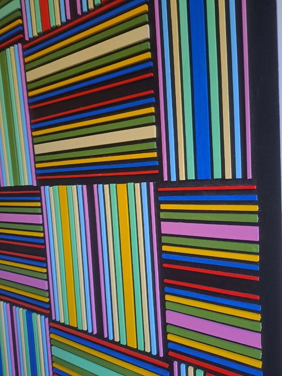 Image 1 of Tableau géométrique 3D "Horizontal / Vertical" - acrylique abstrait sur MDF de Franklin van Dam (95x95 cm)