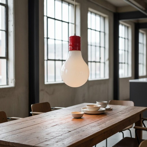 Lampada a sospensione arancione in vetro opalino a forma di lampadina Edison, stile Mid-Century Modern, anni (photo 2 of 10)