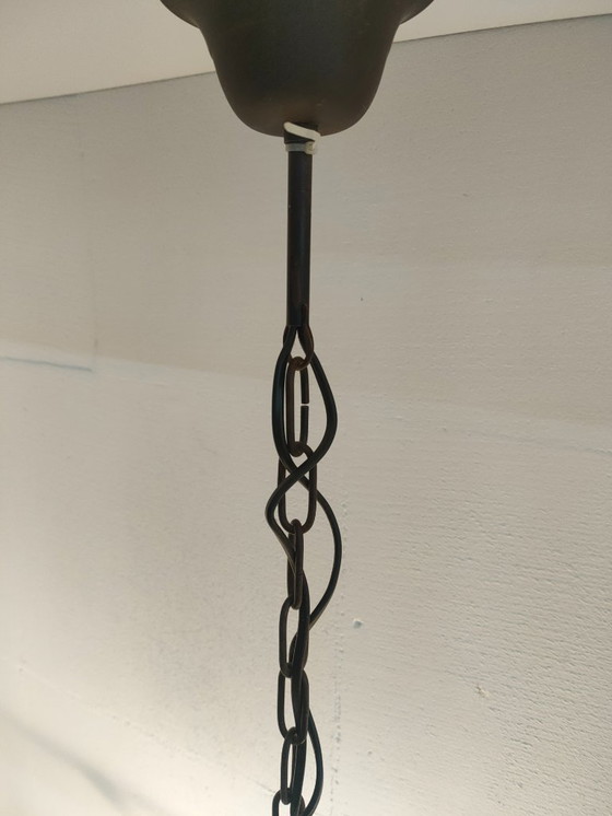 Image 1 of Ensemble de lampes suspendues rétro Amedi en verre/métal des années 90 (1 grande/double) 2 simples.