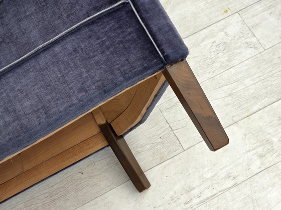 Image 1 of Sofá danés de 2 plazas de los años 60, terciopelo azul original para muebles, patas de madera de haya