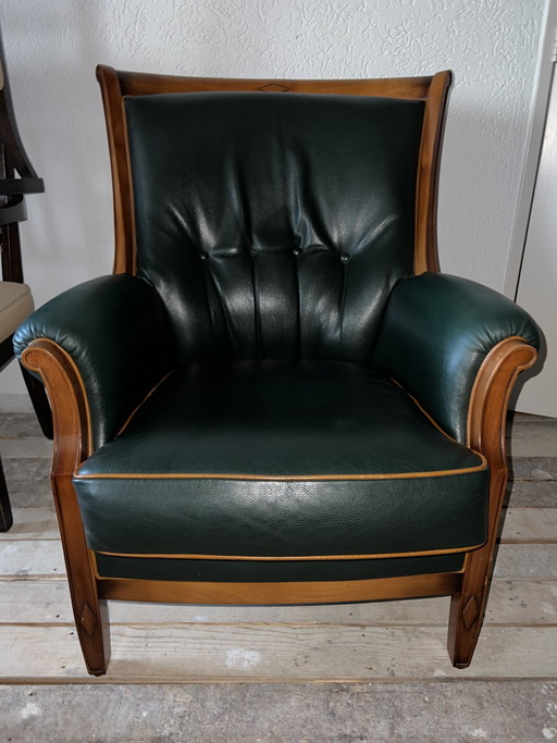 Poltrona Gedeluux Jugendstil in Legno di Ciliegio e Pelle