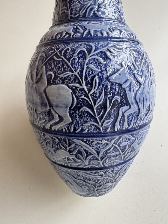 Image 1 of Grote blauwe steengoed vaas uit de jaren 60