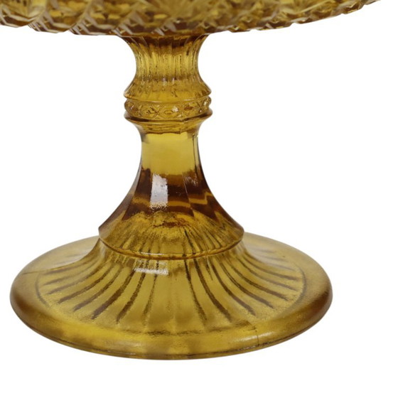Frutero alto Art Déco color ámbar, cristal de la época de la Gran Depresión, 17 cm. – Accesorios de mesa (photo 5 of 13)