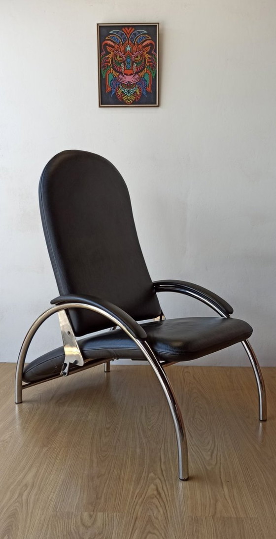 Image 1 of Fauteuil en cuir chromé, chaise longue des années 1970.